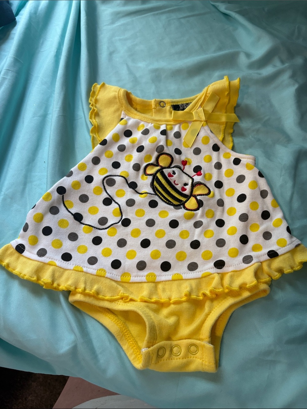 Darling Yellow, White & Black Bee Polka Dot One-Piece Bodysuit